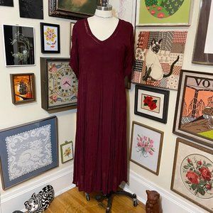 Lola P. Burgundy Red 100% Indian Rayon Embroidered Short Sleeve Maxi Dress M